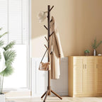 Pipishell Sturdy Wooden Coat Tree with 8 Hooks, 3 Adjustable Sizes for Clothes, Hat Stand Used in Bedroom/Office/Entryway, Brown