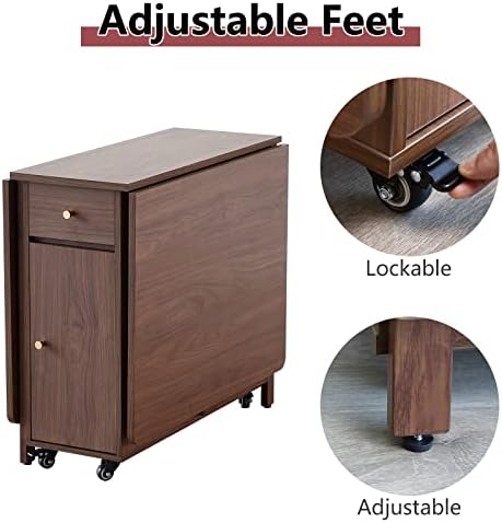 COMUHOME Drop Leaf Folding Dining Table with Storage, Wheels, Space Saving