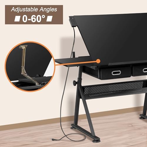 ZENY Adjustable Drafting Table with Stool Tilting Drawing Desk Artist Table