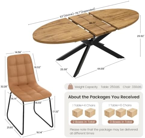 63"-78.7" Extendable Oval Dining Table Set for 6 | 7 Piece Large Ro...
