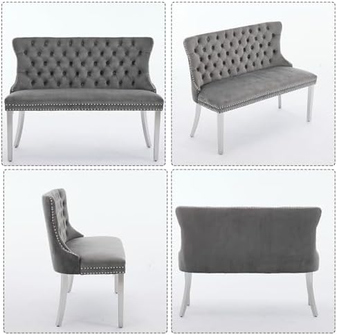 Henf Modern Tufted Velvet Dining Bench with Wing Back, 2-Seat, Nailhead Trim,...