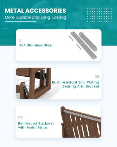 SERWALL 2 Person Patio Glider Bench, HDPE All Weather Swinging Bench, Brown