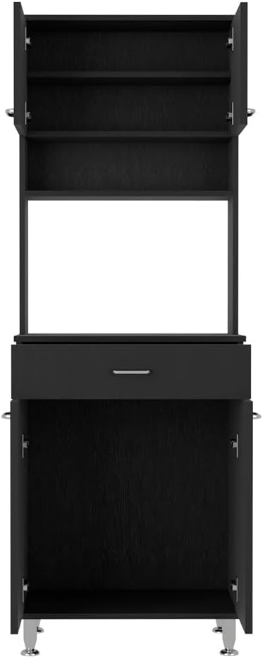 67" H Black Kitchen Pantry, Microwave Storage Cabinet with 4 Doors, 1 Dr...