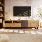 Bellemave TV Stand for TVs up to 80", Modern Entertainment Center with Cabinets, Drawers & Open Shelves, Wooden Media Console with Storage for Living Room, Bedroom & Home Theatre (Wood Grain)