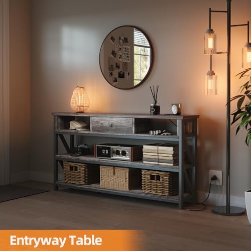 Mexin Console Table with Outlets and USB Ports, Entryway Table with Drawer St...