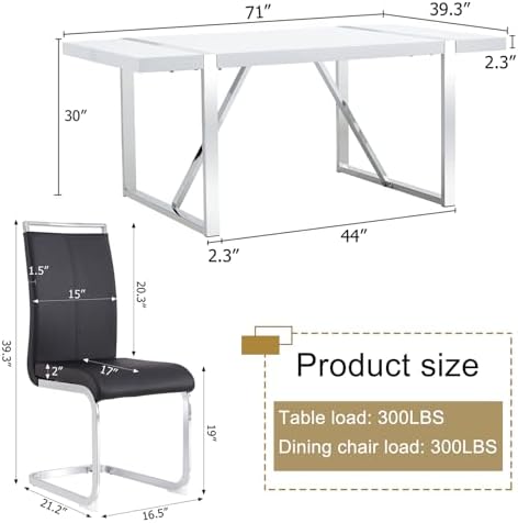 Ebullient White Dining Table Set for 6, Modern 71'' MDF Kitchen Table...