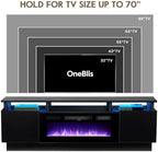 70" TV Stand for Living Room, Modern Entertainment Center & Media Console, Fits TVs up to 80", Storage Cabinet with Shelves, 36" Electric Fireplace with LED Flame (All Black)