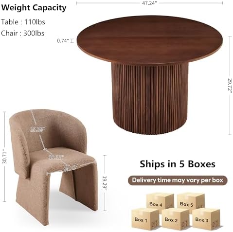 Round Dining Table Set with 4 Upholstered Barrel Armchairs, Seats 4 | Fluted ...