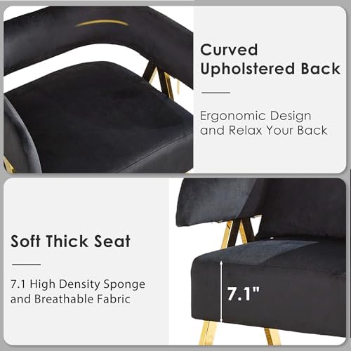 Modern Black Gold Velvet Accent Chairs Set 2, Barrel Armchairs Living Room