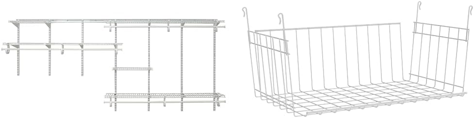 ClosetMaid ShelfTrack Wire Closet Organizer System Adjustable from 7 to 10 Ft, with Shelves, Clothes & Wire Hanging Shelf Basket for Storage, Organization in Closet or Pantry