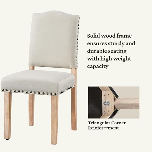 Yaheetech Dining Chairs Set of 6 Fabric Kitchen Chairs Nailhead Trim Beige