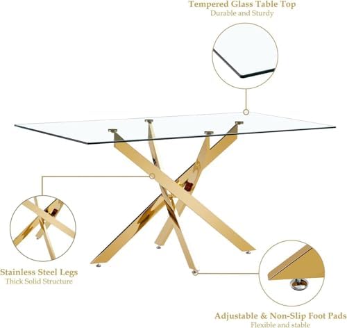47" Modern Glass Dining Table Set for 4, 5-Piece Rectangular Kitchen Tab...