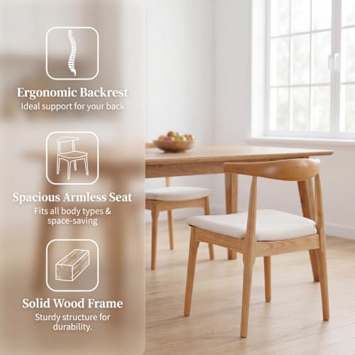ROCITY Wood Dining Chairs Set of 4 Fabric Kitchen Chairs with Linen Cushion a...