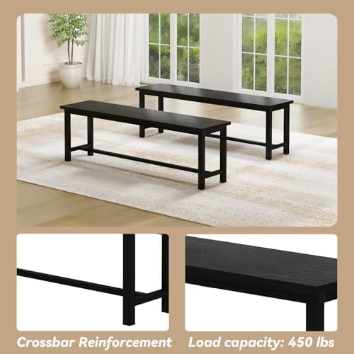 Recaceik 43.4" Dining Table Set for 4, Kitchen Table with 2 Benches, Black