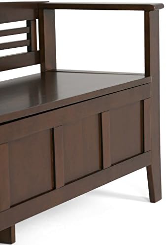 SIMPLIHOME Adams 48" Wide Solid Wood Storage Bench in Medium Brown