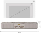 POVISON Fully-Assembled Modern Low Profile TV Stand with Ultra-Short Throw Projector Platform, Sintered Stone Entertainment Center with Storage, Wood TV Console, Media Console for Living Room