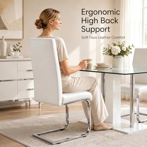 Yaheetech Dining Chairs Set of 4 Modern High Back Kitchen Chairs White