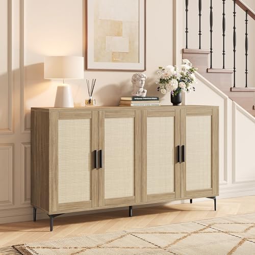 JASIWAY Buffet Cabinet with Storage, 48" Rattan Coffee Bar Cabinet Station