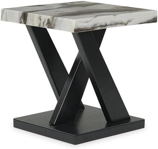 BOWERY HILL Coffee Table Set, 3-Piece, Faux White Marble Tops, Black Wood Fra...