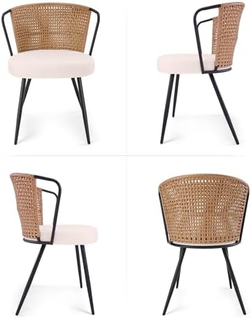 BedsPick Rattan Dining Chairs Set of 4 - Farmhouse Upholstered PE Rattan Kitc...