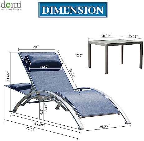 Domi Lounge Chair Set of 3, Aluminum Lounge Chairs for Outside with 5 Adjusta...