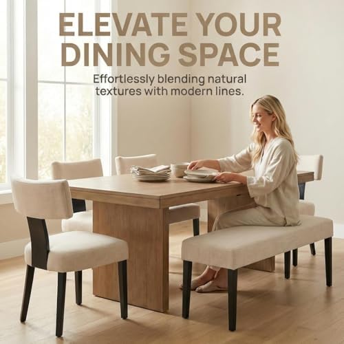 HNY Mid Century Modern Farmhouse Dining Chairs Set of 6, Linen Upholstered Ac...