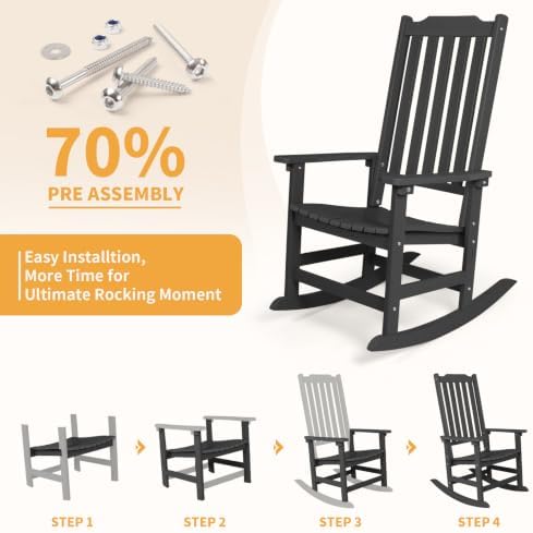 Oversized All-Weather Outdoor Rocking Chairs Set of 2, Patio Rocker | Ergonom...