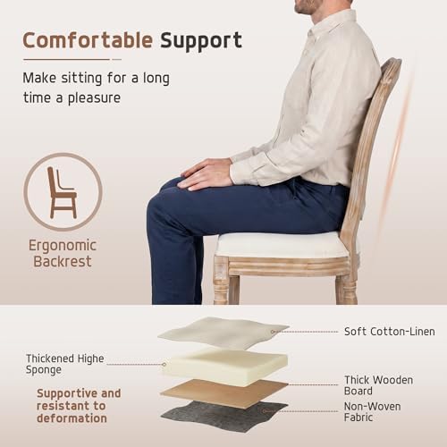 Polar Aurora Dining Chairs Set of 4 Beige Rattan Round Back with Solid Wood L...