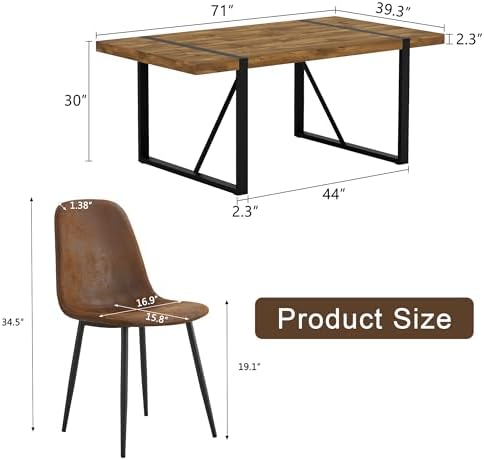 7 Piece Dining Table Set，Dinner Table Set for 6，71'' Dark Wood Kitche...