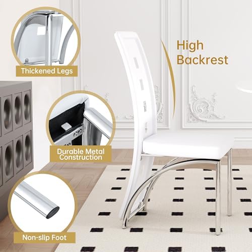White Dining Chairs Set of 4, Modern Dining Room Chairs Set of 4, Upholstered...