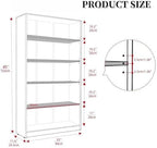 Bookshelf, 5 Wooden Book Shelf Bookcase with Freestanding Display Storage, Open Modern Bookshelf for Bedroom, Living Room, Dinning Room, Office, 60Inch, White