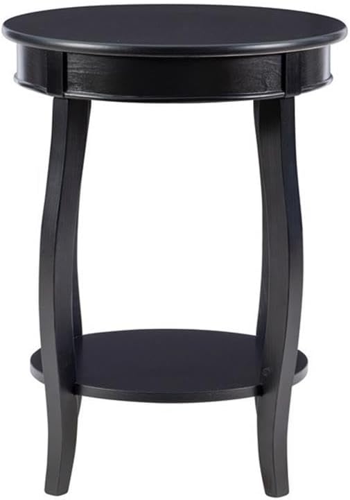 BOWERY HILL Round Wood End Table with Shelf, 18.5 x 24 in, Black Finish, MDF ...