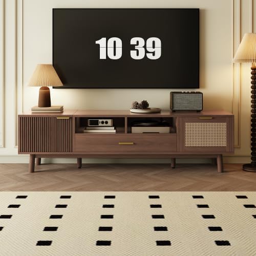 Bellemave TV Stand for up to 75", Solid Wood TV Consoles with Storage Drawer & Open Shelves, Modern Entertainment Center with Drop-Down Door Cabinet for Living Room, Bedroom (Dark Brown)