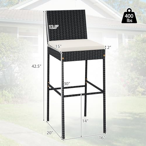 Tangkula Set of 4 Patio Wicker Barstools, Outdoor Bar Height Chair w/Soft Sea...