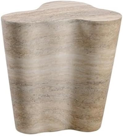 MAKLAINE Transitional Faux Travertine End Table, Tan Finish, Concrete Materia...