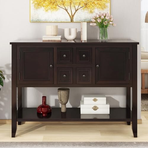 Knocbel Vintage Wood Console Table Buffet Sideboard with 4 Storage Drawers, 2...