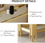 55” Rectangle Glass Console Table, 2-Tier Sofa Table with Clear Tempered Glass Top Golden Mirrored Stainless Steel Legs, Modern Luxury Narrow Entryway Table with Lower Shelf for Living Room