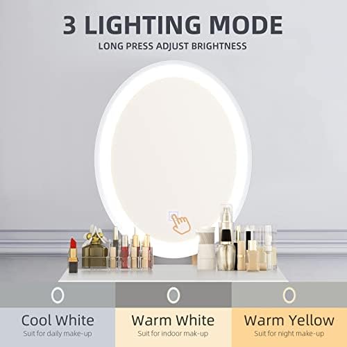 YOURLITE Makeup Vanity Table Set with 3 Modes Adjustable Lighted Mirror Cushi...