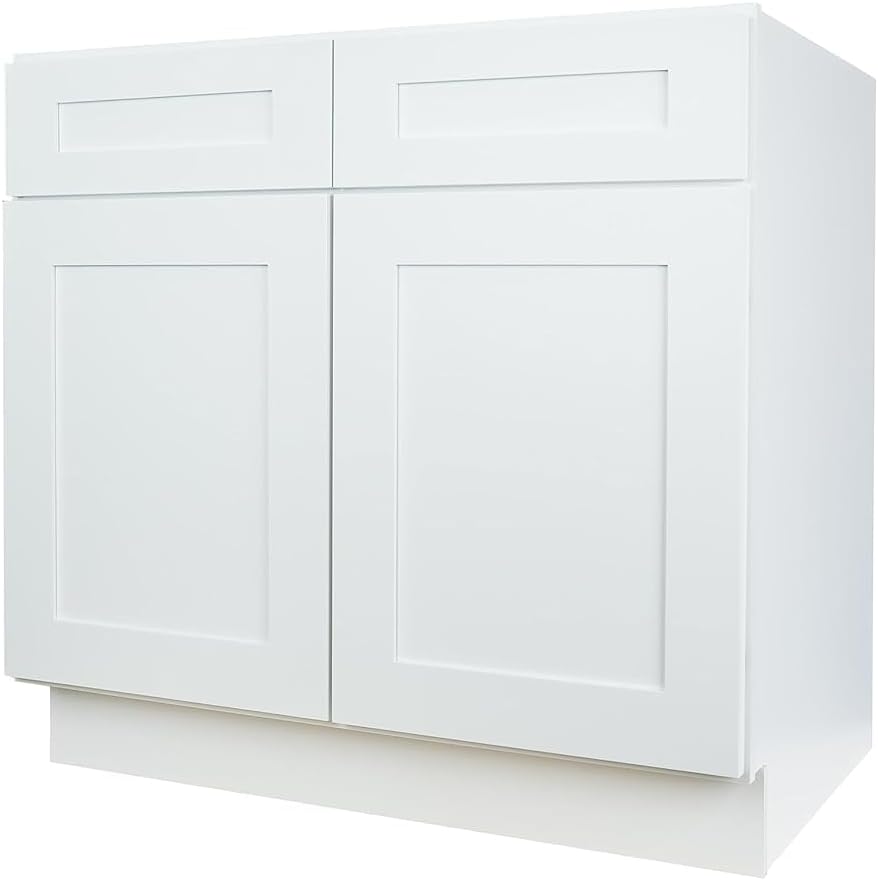 Hollywood Fabiani Design Sink Base Kitchen Cabinet 36 in. W x 24 in. D x 34-1/2 in. H, Shaker White - Solid Wood Frame, 1/2-Inch Cabinet-Grade Plywood Box, Soft-Close Doors, Ready to Assemble
