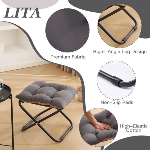 LITA Folding Upholstered Footrest with Straight & Square Shape,Small Otto...