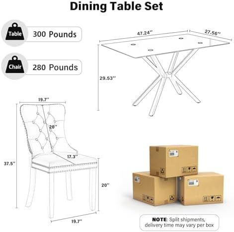 5 Pieces Modern Luxury Glass Dining Set, Minimalist Rectangle Dinner Room Set...