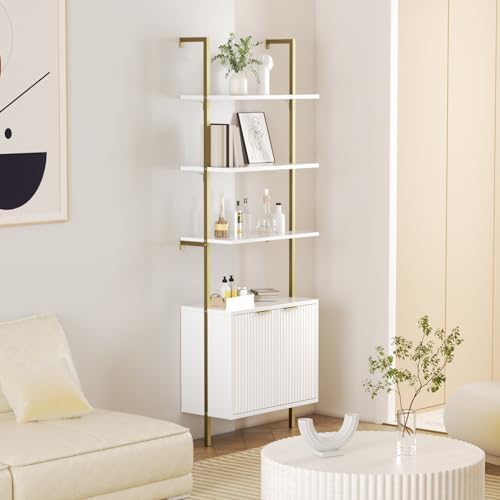 Set of 2 Ladder Bookshelf with Cabinet,71" Tall Wall Bookshlef with Storage