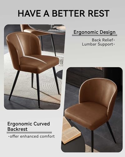 Susalt Upholstered Faux Leather Dining Chairs Set of 6, Brown