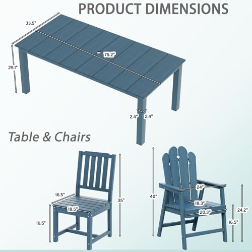 LOUNZY 7 Piece Patio Dining Set for 6, Outdoor Table and Chairs,Navy