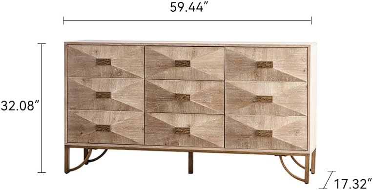 59.44" Light Wood Sideboard, Geometric Relief Buffet with 3 Drawers &amp...