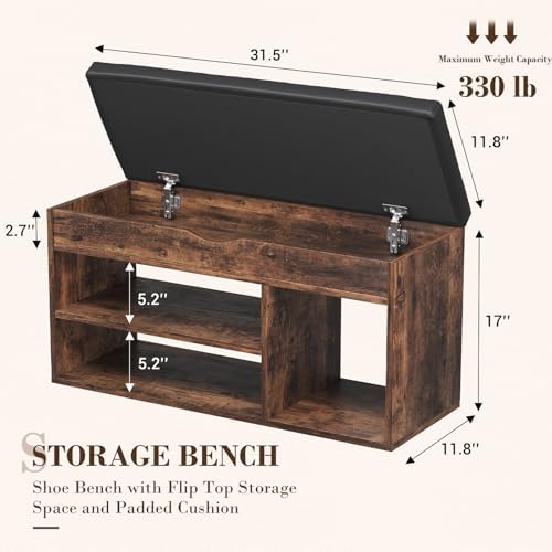 Apicizon 31 Inches Storage Bench with Padded Cushion, Shoe Bench with Storage...