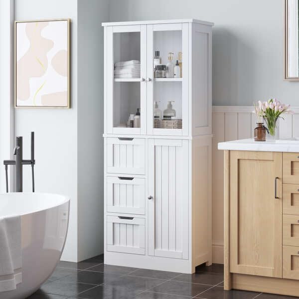 White Kitchen Pantry, Farmhouse Pantry Storage Farmhouse Storage Cabinet with...