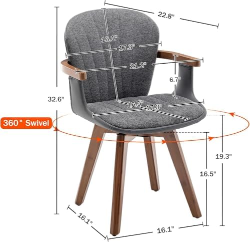 LUNLING Swivel Dining Chairs Set of 2, Mid Century Modern Gray Fabric+Faux Le...