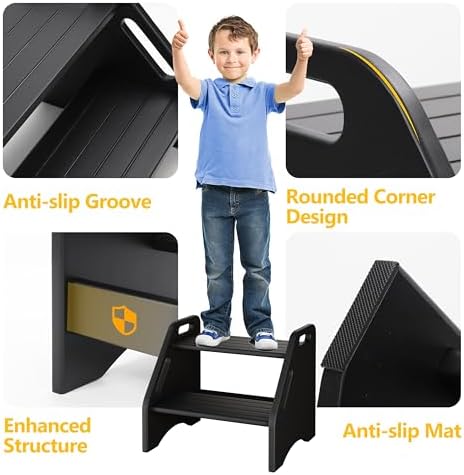 AMBIRD Wooden Step Stool - Two-Step 300 lbs Capacity With Safety Non-Slip Pad...