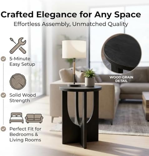 Stupa Solid Wood End Table – 22" Tall Round Side Table for Living Room o...